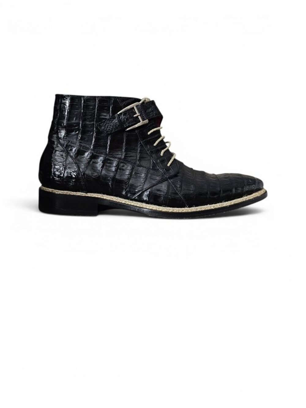 Mezlan Men's Genuine Crocodile Buckle Lace Up Luxury Dress Boot in Black 11.5